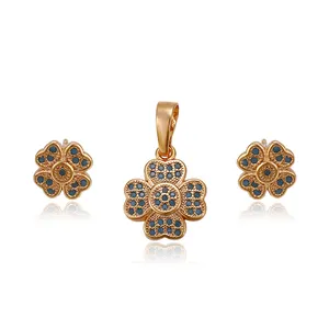 64160 Xuping latest gold jewellery designs blue turquoise stud earring flower jewelry set