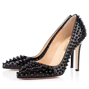 Elegante Punta a punta Più Il Formato Chaussure Femme Rivetto Nero, Tacchi Alti Scarpe Da Donna di Colore