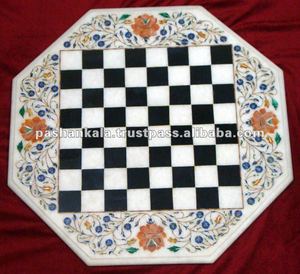 Marble Inlay <b>Chess</b> <b>Table</b> Tops - Product Image 1