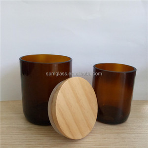 Hàng Mã hổ phách tay cắt nến thủy tinh <span class=keywords><strong>Jar</strong></span> từ cắt chai rượu vang với nắp bằng gỗ - Product Image 5