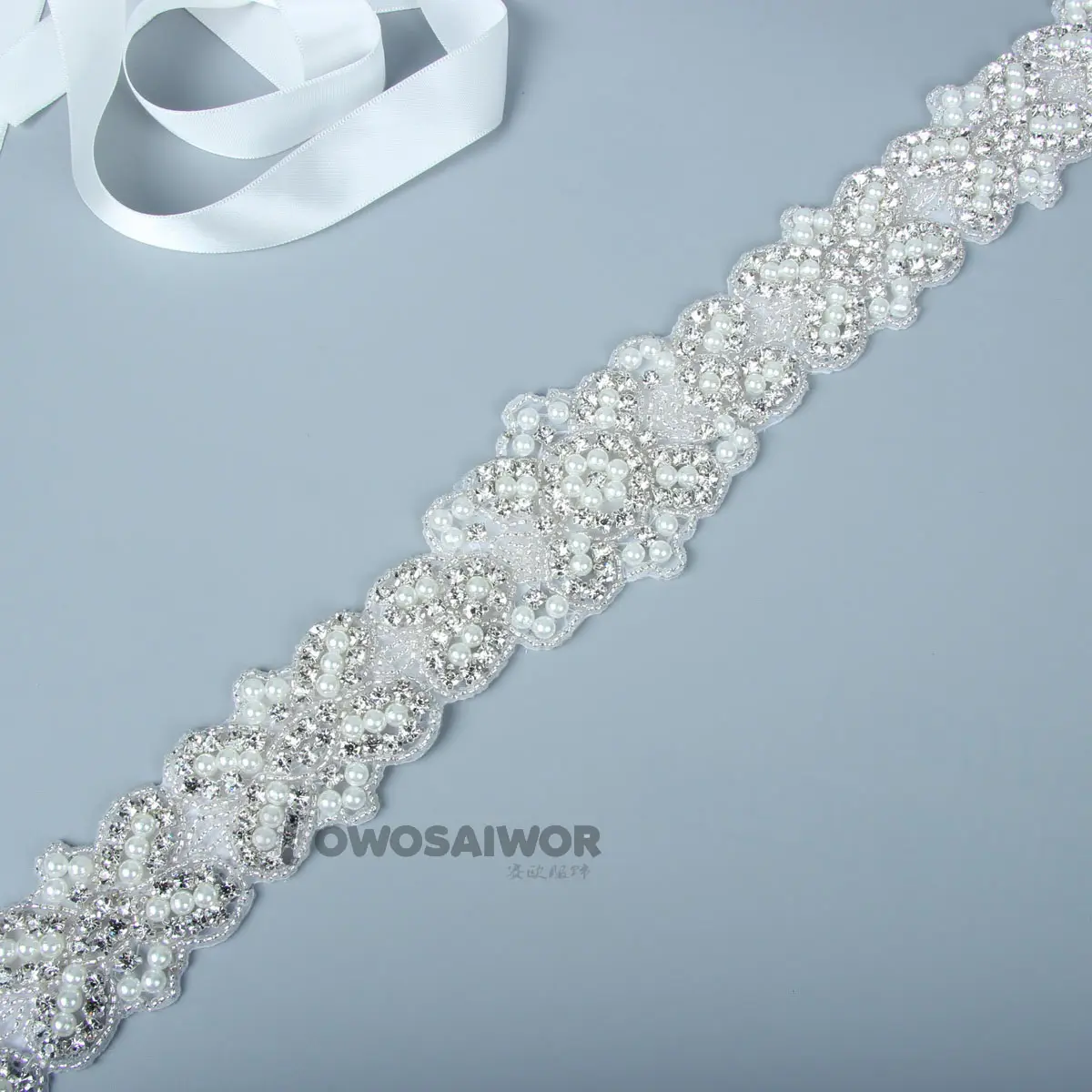 new clear gorgeous wedding dress belt pearl beaded wedding sash with small flowers