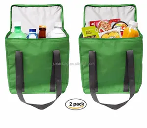 Large INSULATED Grocery Bag Shopping Tote Cooler with ZIPPER Top Lid KEEPS FOOD HOT OR COLD (2 Pack)