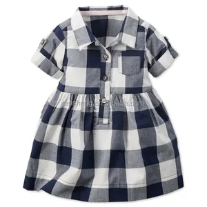 Gingham Shirt Kids Girls Dresses for Baby