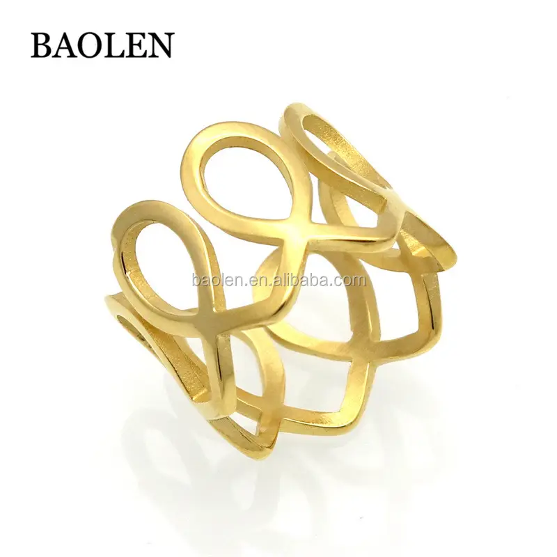 Baolen Jewelry Women Rings Stainless Steel Unique Wide Band Statement Cocktail Mid Anel Finger Ring Gold Color Fashion Jewelry