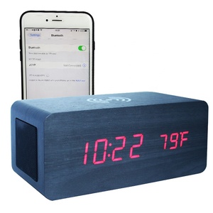 Sáng Tạo Đa Chức Năng <span class=keywords><strong>3</strong></span> Trong 1 Màu Xanh Tooh Loa Điện Thoại Không Dây Sạc Bằng Gỗ <span class=keywords><strong>LED</strong></span> Đồng Hồ Báo Thức - Product Image 1