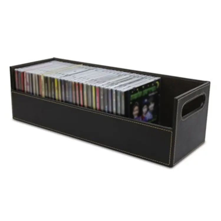 Boîte de rangement compacte en bois pour CD, boîtier de rangement en carton pour CD/DVD en tissu