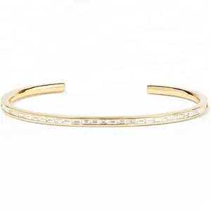 Silver baguette diamond cuff bangle bracelet, 14k gold vermeil bangle models design