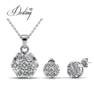 Destiny Jewellery flower shaped pendant and earrings fashion jewelry set 18k gold plated made with Premium Crystals DS017
