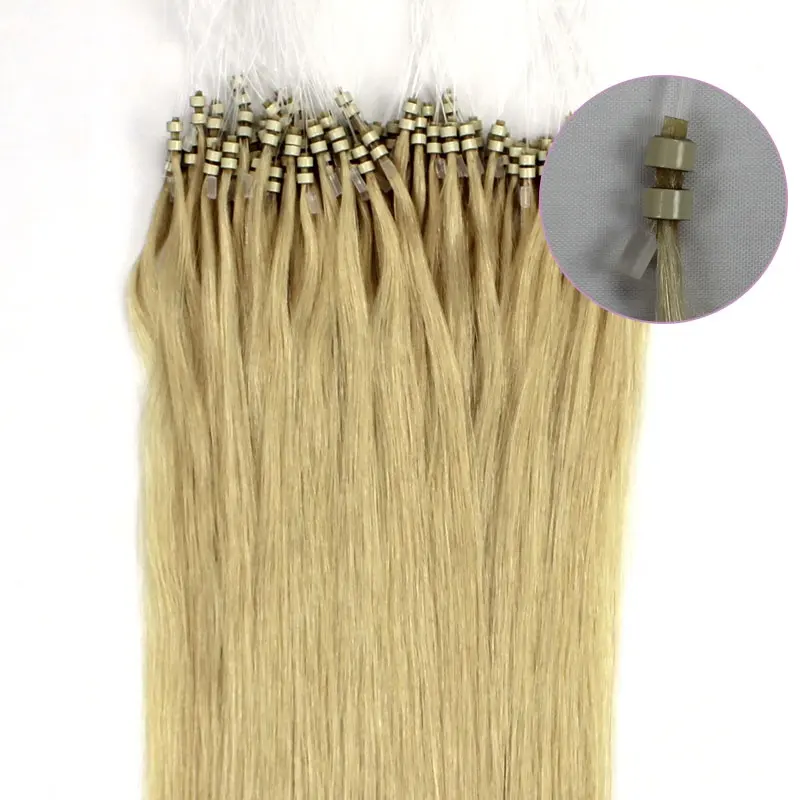 Vente de gros 14-24 pouces 1 g/s Easy Loop/Micro Ring Beads Remy Extensions de cheveux humains véritables Cheveux ombrés bicolores droits ondulés