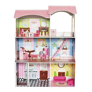 Wooden children's doll house toy WEIFU hot selling funny toy wooden miniature furniture dollhouse