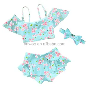 baby girl's very cute floral ruffles tops and bloomers children's gallus swimwear kids tankinis swim suit