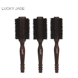 전문 100% 멧돼지 강모 부드러운 미끄럼 방지 핸들 살롱 이발사 홈 곱슬 detangle 머리 빗 나무 열 라운드 브러쉬 - Product Image 6