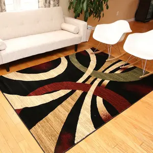 5 x 8 Feet Brown and Beige Contemporary Modern Wavy Circles Area Rug