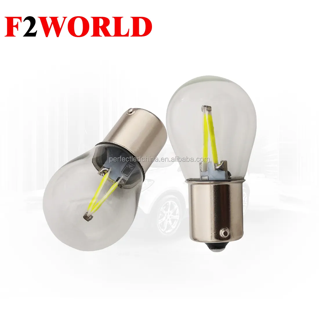 F2WORLD LED 1156BA15S BAU15S PY21W COB S25P21Wガラスカバー12VDC6500K自動車用電球ターンシグナルテールリアライト