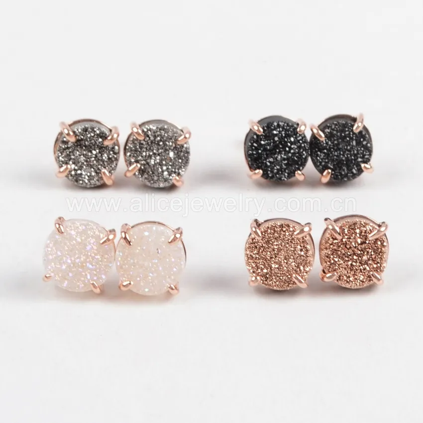 2023 Wholesale Druzy Jewelry Fashion Custom Rose Gold Druzy Jewelry Stud Earrings For Women