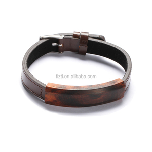 Pulsera de cinturón de cuero de acero inoxidable 316 y madera de <span class=keywords><strong>Bubinga</strong></span> de alta calidad para hombres - Product Image 2