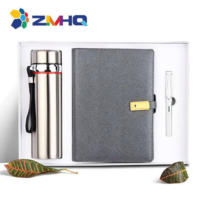 Power bank promotionele notebook + pen + vacuüm cup gift set