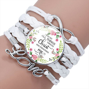 Moda Salmo treccia bracciale arte immagine stampa vetro cupola ciondoli in pelle braccialetto bibbia versetto citazione gioielli regalo per Christian - Product Image 1