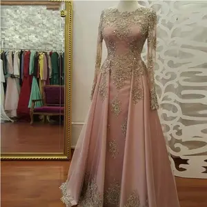 Long Sleeves Beaded Evening Dresses Party Elegant Gowns A Line Appliques Vestidos De Festa Vestido Longo Robe De Soiree