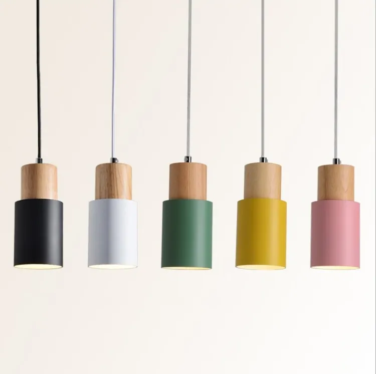 Home decor moderna semplice legno di base ha condotto la lampada in metallo ombra lampada a sospensione