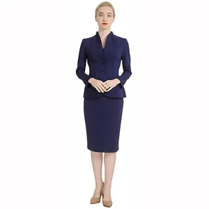 Streamline Design Slimming Two Pieces Sky Blue Skirt Suit Sets Women Lady Business Suits Elegant Formal Women Blazers