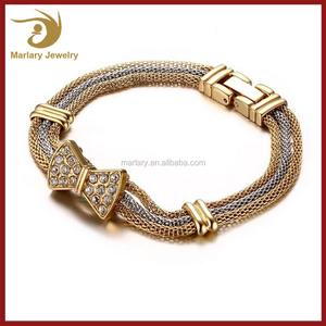 <span class=keywords><strong>chicas</strong></span> personalizados 316l Goldplated pulseras de cadena de acero inoxidable de malla de arco joyas pulsera nudo - Product Image 1