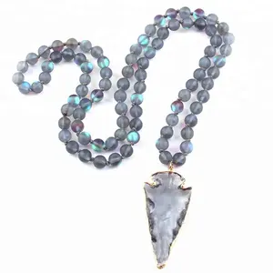 Fashion Bohemian Tribal Sieraden Kristalglas Lange Geknoopt Glas Arrow Charm Hanger Kettingen Vrouwen Etnische Ketting