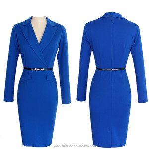 Donne della molla Formale Ufficio Del Vestito Delle Signore A Maniche Lunghe Vestito Dalla Vita Sottile Vestito Dalla Matita del Collare Con La Cinghia - Product Image 3