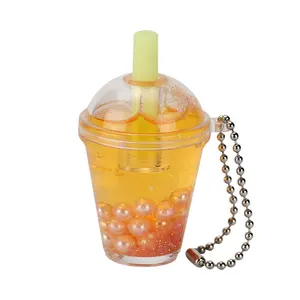 Mini Small Custom Logo Moving Topika Pearl Juice Bags Pendants Acrylic Cute Water Bubble Boba Milk Tea Coffee Bottle Keychain