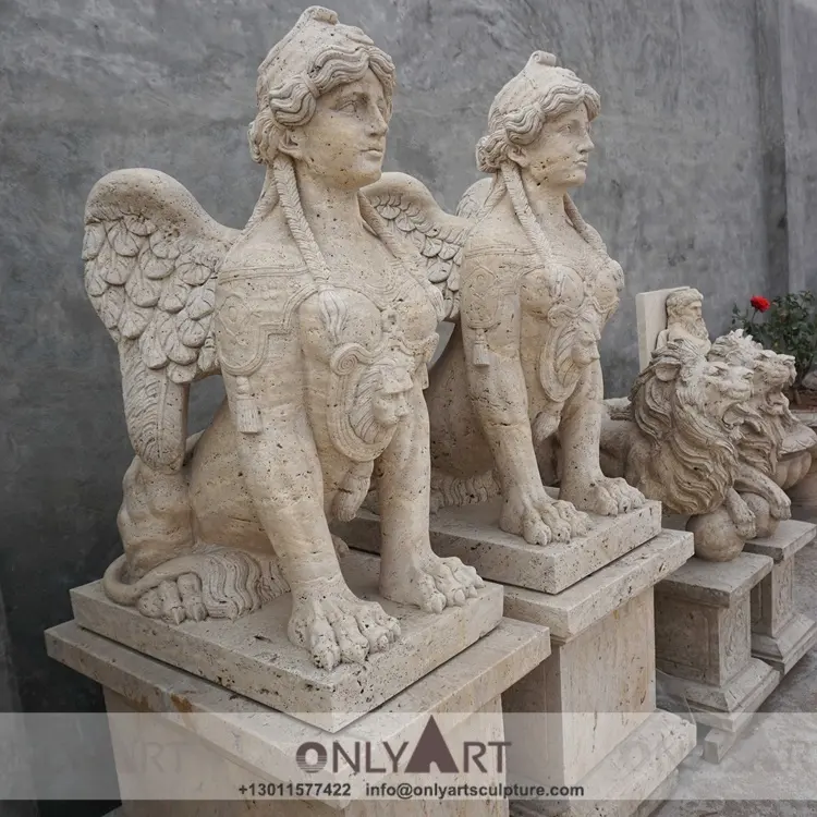 Venta al por mayor jardín decoración del hogar piedra artesanía mármol egipcio tamaño real esfinge estatua escultura