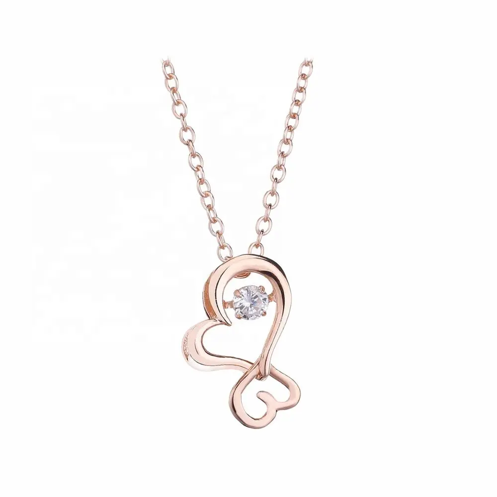 Slovehoony Mode 925 Sterling Silber Rosed Gold Diamant CZ Halskette Ewigkeit Liebe Doppel Herz Silber Herz Halskette