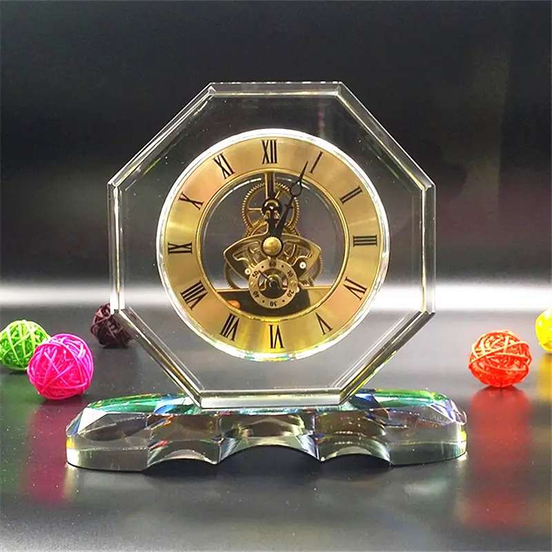 quartz analog alarm clock transparent table clock crystal desk clock