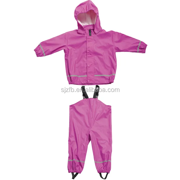 Kids purple reflective PU waterproof sets rain suit