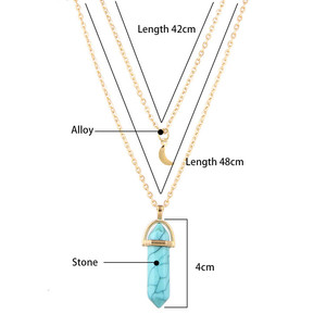 Doppio Strato di Migliori Amici di Cristallo Opale Naturale Pietra Proiettile Luna Doppio Strato Girocollo In Oro Collane Del Pendente Unisex Dei Monili del Regalo - Product Image 2