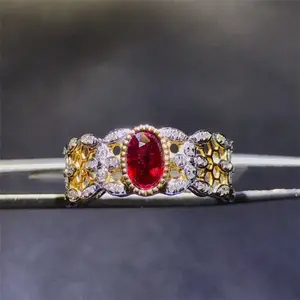 Commercio all'ingrosso di lusso dell'annata nuziale della pietra preziosa dei monili 18k oro 0.6ct naturale pigeon blood red rubino anello