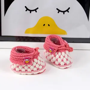 Sapatos de lã crochê recém-nascidos, sapato infantil de malha manual com lua cheia para outono e inverno