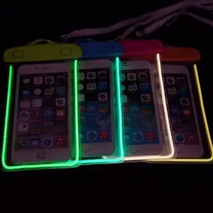 Promotional Gift Multi-functional Luminous Fluorescent PVC Waterproof Mobile Cell Phone Bag Use In Raining Day Seaside Swimming