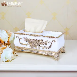 欧式经典风格金色/白色树脂纸巾盒客厅装饰