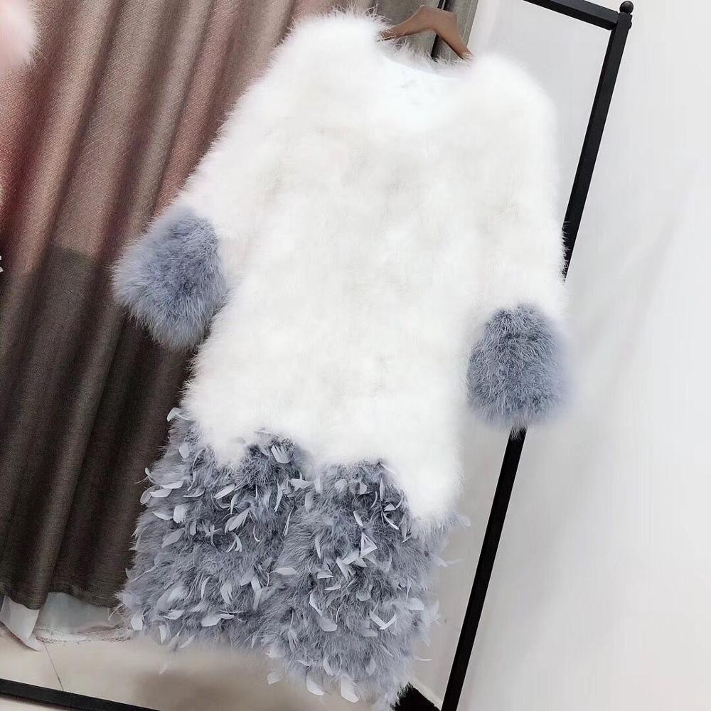 Женское длинное пальто с страусиными перьями, новинка 2018