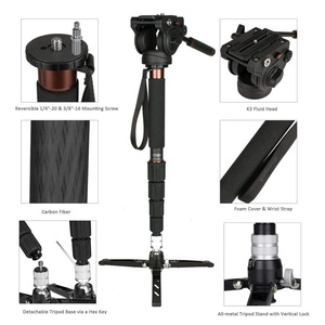 Carbon Sợi Video Máy Ảnh <span class=keywords><strong>Monopod</strong></span> Với Chất Lỏng Đầu Và Có Thể Tháo Rời Cơ Sở Tripod - Product Image 2