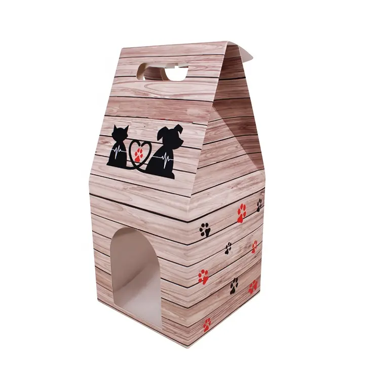 Custom house shape pet dog cat toy snacks food packaging gift paper box with window