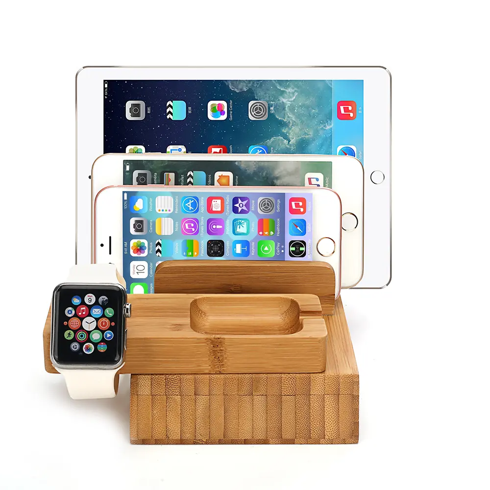 4 puertos USB de madera estación de acoplamiento de teléfono para todos los teléfonos móviles y tablet para reloj de apple y el ipod mostrar deseo