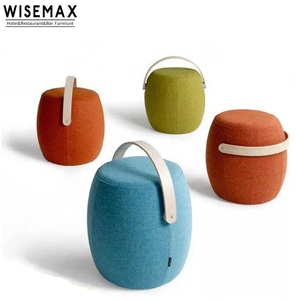 WISEMAX FURNITURE Taburete Moderno de Tela para Sala de Estar, Área Pública, Taburete de Descanso con Asa de Madera, Taburete Redondo de Terciopelo, Otomana - Product Image 4
