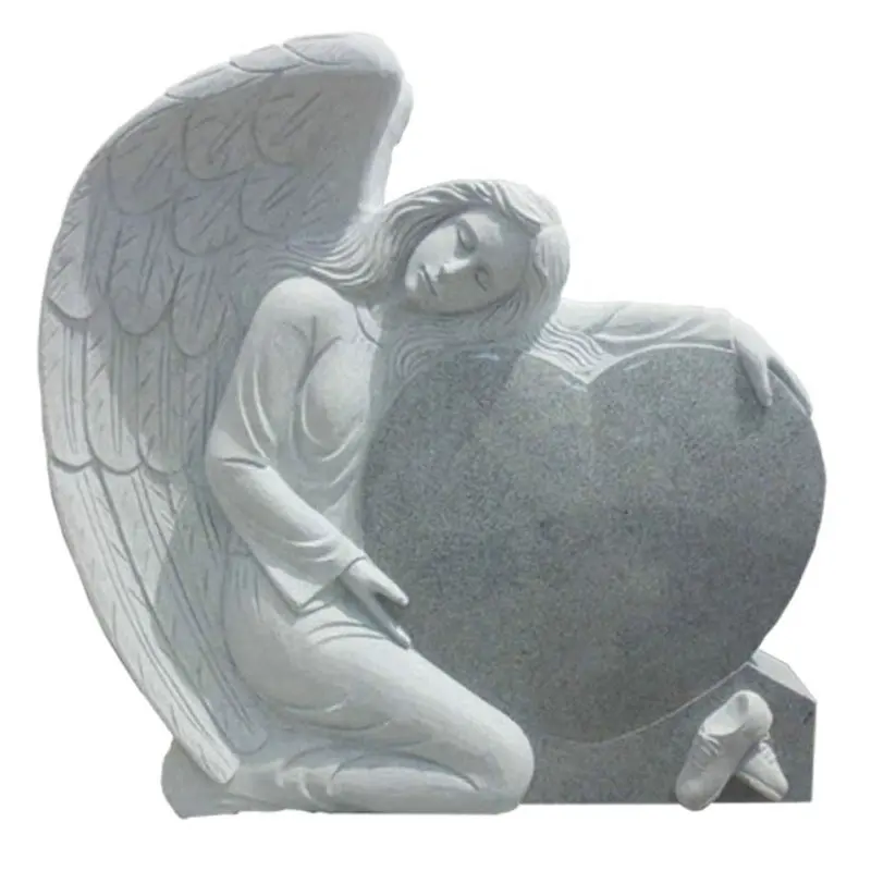 SHIHUI White Granite Angel Heart Gravestone Headstones Monuments Cemetery Tombstone