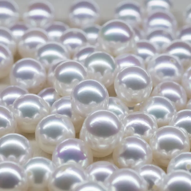 7-7.5mm 3A grade pink luster white round 1/2 half hole drilled loose natural Japanese Akoya sea seawater loose pearl
