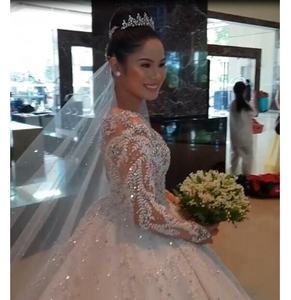 האחרון הכלה ארוך שרוול קריסטל חרוזים חתונת שמלה לכלה - Product Image 4