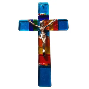Murano glas religieuze Jesus kruisbeeld voor decoratie