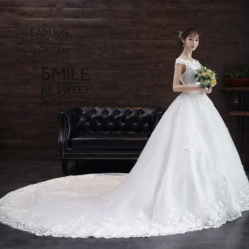 Robe de mariée longue en dentelle sirène, broderie de fleurs, couleur blanche, vêtement de mariage, vente directe depuis l'usine