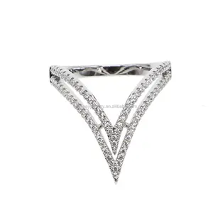 elegant fashion V shape chevron women lady full finger white gold ring