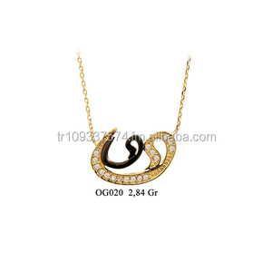 14K oro sólido Vav encanto negro rodio collar Religioso Islámico venta al por mayor collar de oro de Turquía joyería delicada - Product Image 1